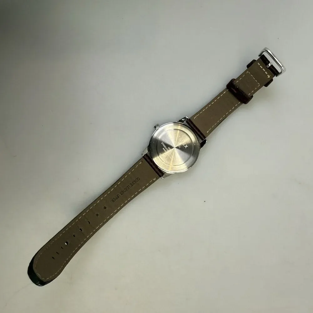 TIMEX Men's Watch T20041 Easy Reader Day/Date Silver Brown Leather 34mm NEW